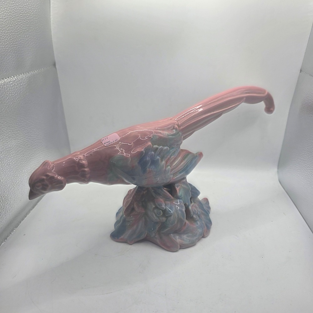 Vintage Royal Haeger Pheasant Bird Figurine Pink Blue Mauve Art Pottery Long